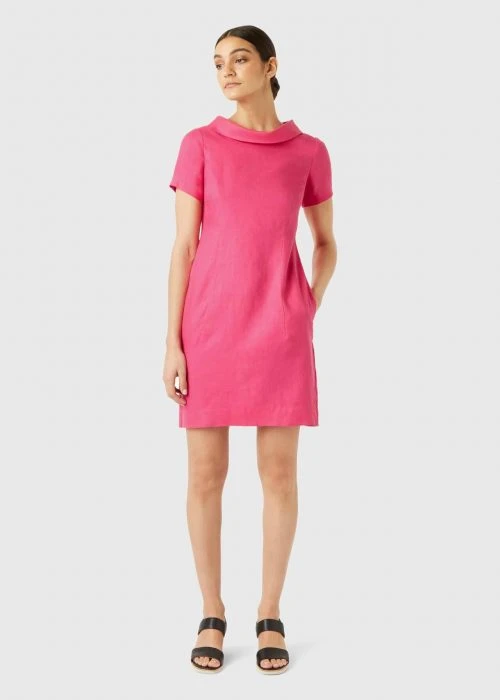 Hobbs Linen Petra Roll Neck Shift Dress, Pink 1 Hobbs Linen Petra Roll Neck Shift Dress, Pink