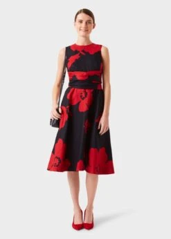 Hobbs Linen Twitchill Floral Print Dress, Navy/Red