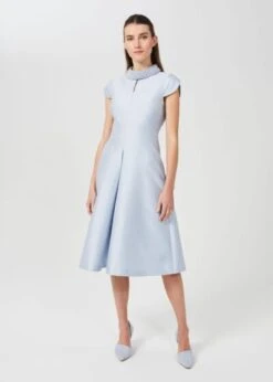 Hobbs Marcella Silk Wool Beaded Dress, Light Blue