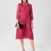 Hobbs Maxine Long Sleeve Print Neck Tie Dress, Pink/Black