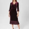 Hobbs Melodie Velvet Shift Dress, Mulberry/Purple