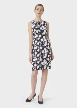 Hobbs Moira Floral Print Shift Dress, Midnight Navy/White