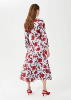 Hobbs Polly Floral Midi Sleeve Dress, Light Blue/Red -EleganceWear Store hobbs polly floral midi sleeve dress light blue red1 e1609778778442