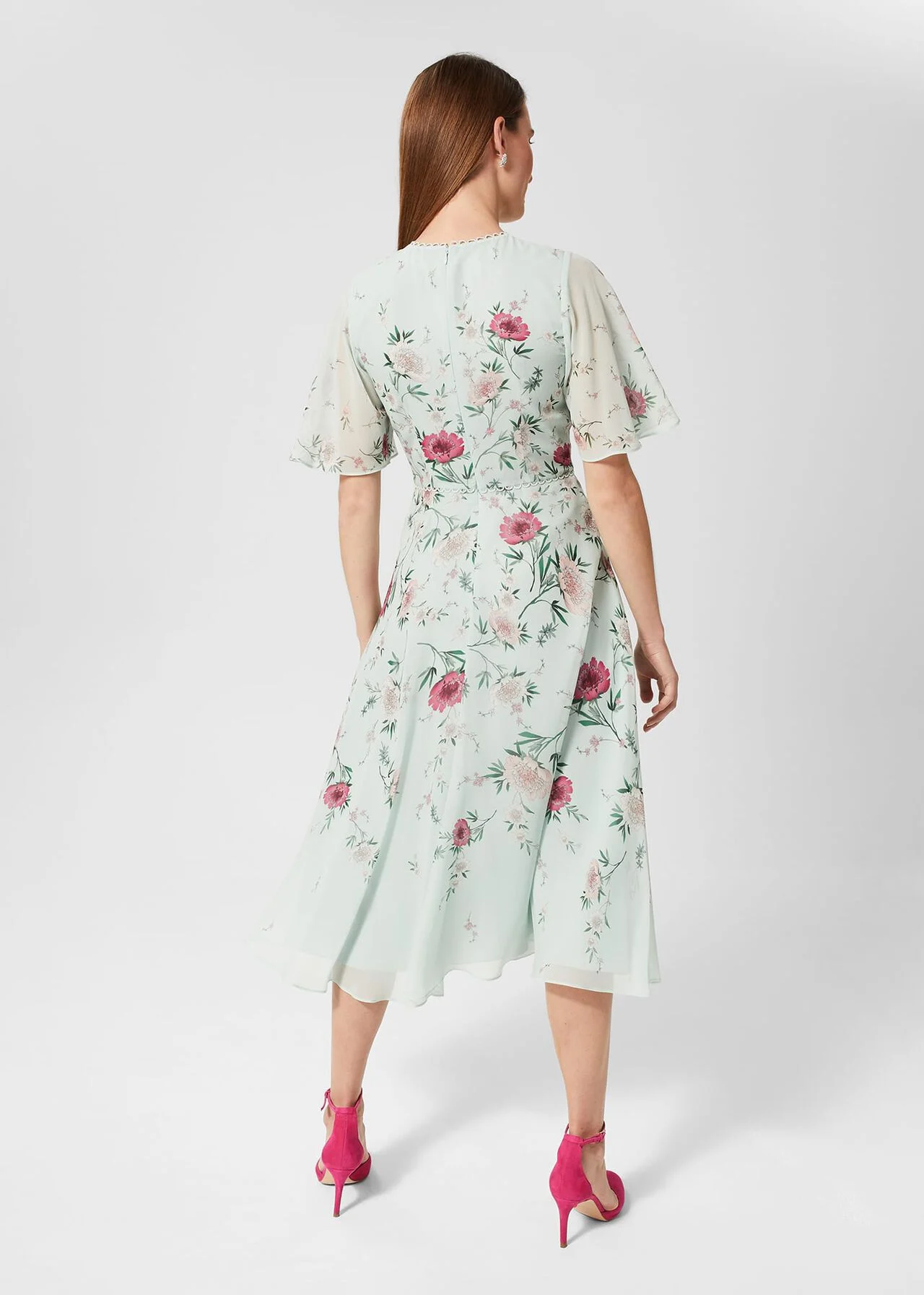 Hobbs Priya Silk Floral Dress, Mint Green/Multi 2 Hobbs Priya Silk Floral Dress, Mint Green/Multi - Image 2