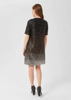 Hobbs Reece Sequin A-Line Dress, Black/Silver -EleganceWear Store hobbs reece sequin a line dress black silver2 e1634590097671
