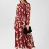 Hobbs Rosabelle Silk Floral Dress, Red/Ivory/Multi