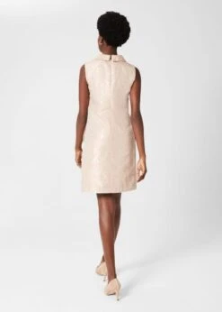 Hobbs Rosalind Jacquard A Line Dress, Oyster Gold -EleganceWear Store hobbs rosalind jacquard a line dress oyster gold2 e1638830412282