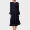 Hobbs Sadie Fit And Flare Dress, Navy Blue