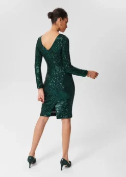 Hobbs Sawyer Sequin Shift Dress, Evergreen -EleganceWear Store hobbs sawyer sequin shift dress evergreen1 e1668494628585