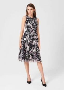 Hobbs Scarlett Embroidered Floral Dress, Navy/Multi