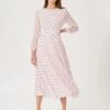 Hobbs Selena Spot Pleated Dress, Pale Pink/Blush/Black