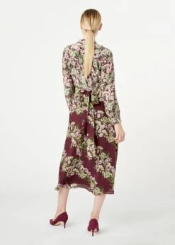 Hobbs Silk Botanic Floral Sleeve Midi Dress, Mulberry/Multi -EleganceWear Store hobbs silk botanic sleeve floral midi dress mulberry multi1