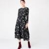 Hobbs Silk Hellebore Floral Print Sleeve Dress, Navy/Multi