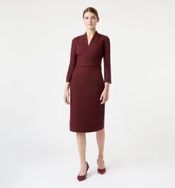 Hobbs Teresa Sleeve Dress, Burgundy Red