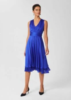 Hobbs Viola V Neck Dress, Cobalt Blue
