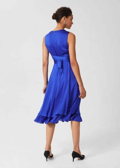 Hobbs Viola V Neck Dress, Cobalt Blue 2 Hobbs Viola V Neck Dress, Cobalt Blue - Image 2