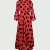 Hobbs Lilia Spot Print Sleeve Dress, Red/Black