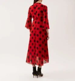 Hobbs Lilia Spot Print Sleeve Dress, Red/Black -EleganceWear Store hobs Lilia sleeve spot print Dress2