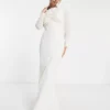 Hope & Ivy Bridal Cowl Back Embroidered Maxi Wedding Dress In Ivory