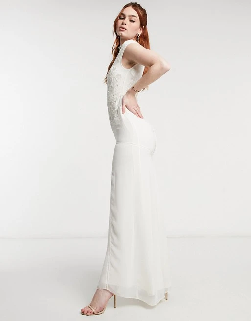 Hope & Ivy Bridal Floral Beaded And Embroidered Maxi Dress With Open Back In Ivory 2 Hope & Ivy Bridal Floral Beaded And Embroidered Maxi Dress With Open Back In Ivory - Image 2