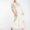 Hope & Ivy Carmen Embroidered Midi Dress In Cream