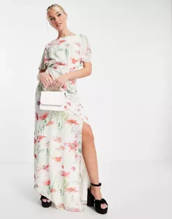 Hope & Ivy Greta Floral Print Maxi Dress, White/Pink