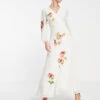 Hope & Ivy Lilbeth Embroidered Midi Dress In Cream/multi