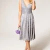 Hot Squash V-Neck Floral Lace Dress, Silver/Grey
