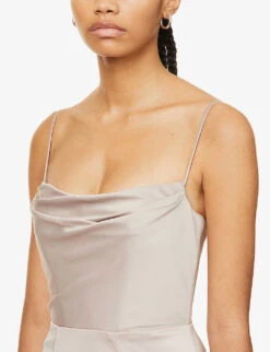 HOUSE OF CB Violette Slim-fit Fishtail-hem Woven Maxi Dress, Mushroom -EleganceWear Store house of cb violette slim fit fishtail hem woven maxi dress mushroom3