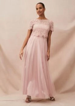 Phase Eight Kiera Lace Tulle Maxi Dress, Blush/Pale Pink