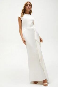 Coast Premium Ruffle Skirt Cowl Back Bridal Dress, Ivory