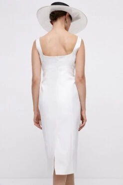 Coast Satin Top Sweetheart Neck Pencil Dress, Ivory -EleganceWear Store ivory satin top sweetheart neck pencil dress2