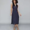 Reiss Leni Jacquard Spot Midi Dress, Navy Blue