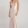 Jenny Yoo Addison Cowl-neck Satin Maxi Dress, Prosecco