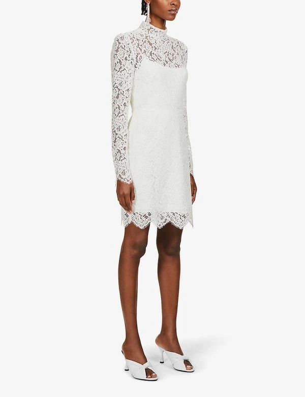 Jenny Yoo Hart High-neck Stretch-lace Mini Dress, Ivory 2 Jenny Yoo Hart High-neck Stretch-lace Mini Dress, Ivory - Image 2