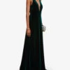 Jenny Yoo Logan Plunging Illusion V Neck Velvet Gown Dress, Emerald Green