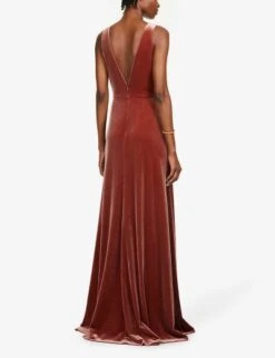 Jenny Yoo Logan Plunging Illusion V Neck Velvet Bridesmaid Gown Dress, English Rose -EleganceWear Store jenny yoo logan v neck velvet gown2 e1628177279406