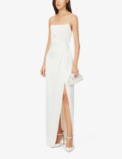 Jenny Yoo Lorena Straight-neck Satin Maxi Wedding Dress, Ivory -EleganceWear Store jenny yoo lorena straight neck satin maxi wedding dress ivory