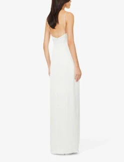 Jenny Yoo Lorena Straight-neck Satin Maxi Wedding Dress, Ivory -EleganceWear Store jenny yoo lorena straight neck satin maxi wedding dress ivory2