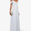 Jenny Yoo Priya Off The Shoulder Long Chiffon Gown Dress, Whisper Blue/Light Grey