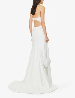 Jenny Yoo Whitley V-neck Crepe Maxi Dress, White -EleganceWear Store jenny yoo whitley v neck crepe maxi dress white2