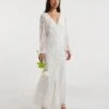 Joanna Hope Beaded Bridal Sheer Sleeve Maxi Dress, Ivory