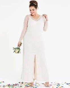 ASOS Joanna Hope Beaded Sleeve Bridal Maxi Dress, Ivory