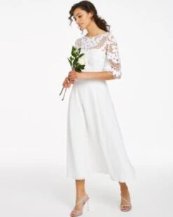 Joanna Hope Bridal Sleeve Embroidered Midi Dress, White