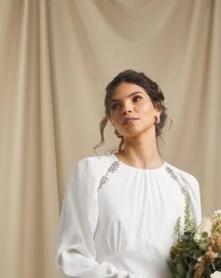 Joanna Hope Ivory Embellished Bridal Midi Dress, Ivory -EleganceWear Store joanna hope ivory embellished bridal midi dress ivory3