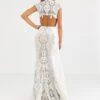 Jovani High Neck Lace Fishtail Bridal Maxi Dress, Ivory/Nude