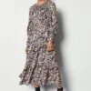 Karen Millen Tiered Midi Dress With Shirring Detail, Multi/Black