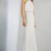 Karen Millen Viscose Crepe Satin Halter Neck Maxi Dress, Ivory