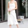 Jenny Yoo Kat Cowl-neck Satin Midi Wedding Dress, Ivory