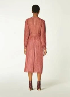 L.K.Bennett Felix Pink Devoré Spot Pleated Dress -EleganceWear Store l k bennett felix pink devore spot pleated dress1 e1606396219596